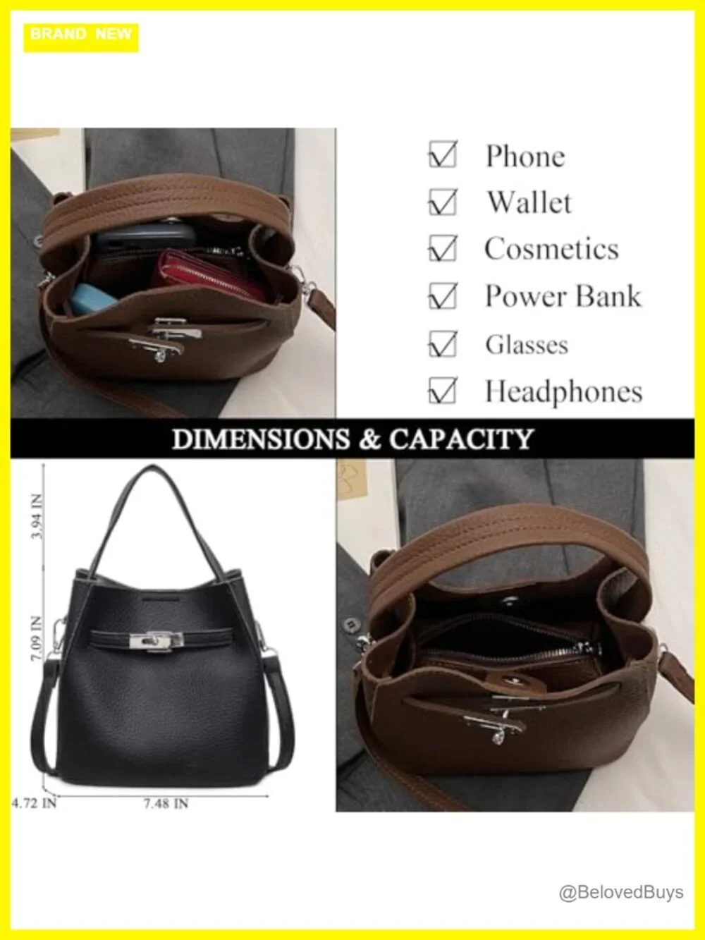 Faux Leather Bucket Bag for Women - Top Handle Satchel Purse - Handbag Shoulder